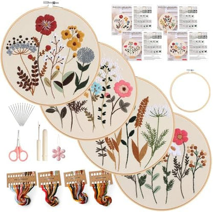 Embroidery Kit, 4 Pack Embroidery Kit for Beginners with Flower Pattern by wtisan