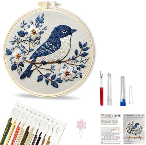 Huacan Embroidery Kit for Beginners Adult, Include Embroidery Cloth Hoops Threads for Craft Lover Hand Stitch with Embroidery Skill Techniques by Home
