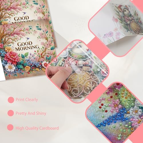 JISHSHAY 6 PCS Flower Diamond Painting Greeting Cards Good Morning Diamond Art Birthday Cards with Envelopes Gem Art Gem Painting Mosaic Kits for Adults for Thanksgiving Anniversary Valentine Festival - Image 5