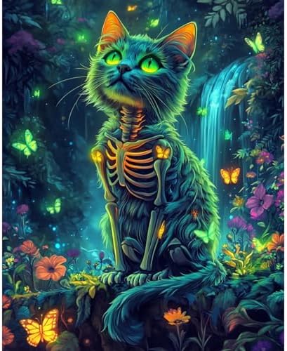obterie Cat Paint by Numbers Kit for Adults Beginner Skeleton Oil Painting Kit Adult Paint by Number Kits on Canvas DIY Painting for Beginners Art by Numbers for Gifts Home Wall Decor 16x20 Inch by Unknown