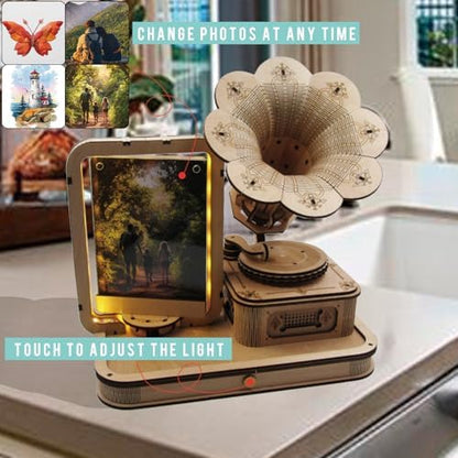 CUBERIE 3D Puzzles for Adults, Gramophone Wooden Model kit Music Box Gifts for Woman man, Assembly Three-D Wood Puzzle Decor with Acrylic Picture Frame, Toys for Ages 14 and up - Image 3