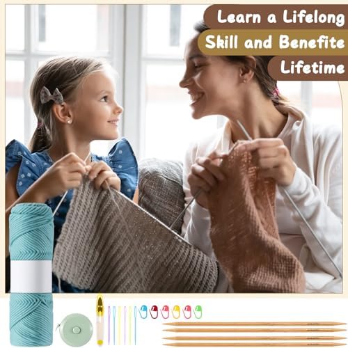 Maasechs Knitting Kits for Beginners Adults Complete Hat Knit Set with Yarn Bamboo Needles Starter Crochet Kit with Full Knitting Crochet Accessories for Women and Men(Blue) - Image 5