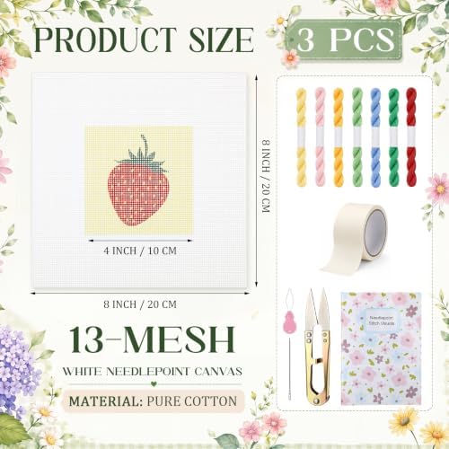 Chumia 3 Pcs Fruit Needlepoint Canvas Kit for Adult 13ct 8" x 8" - Image 2