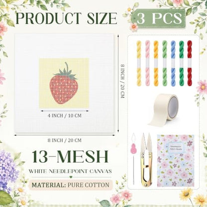 Chumia 3 Pcs Fruit Needlepoint Canvas Kit for Adult 13ct 8" x 8" - Image 2