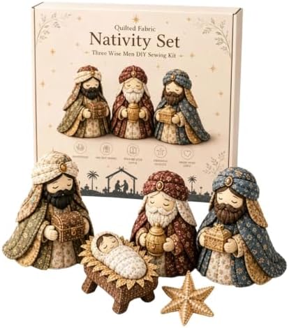 DIY Quilted Fabric Nativity Set Sewing Kit, Detailed Hand-Stitch Holy Family Manger Craft Set, Nativity Ornament Making Project for Home Display & Faith-Based Decor Creation for Adults，Type D by Unknown