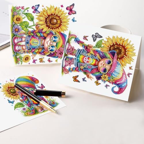 antor 6 Pcs 5D Diamond Painting Greeting Cards Kits, Sunflower Happy DIY Diamond Art Cards with Envelopes, Handmade Rhinestone Greeting Card Set for Birthdays & Holidays - Image 6