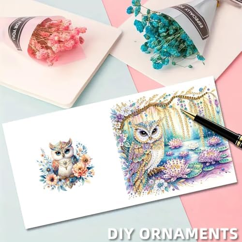 6PCS Owl Diamond Art Painting Greeting Cards Kit with Envelopes - 5D DIY Diamond Art Card Kits for Adults - Handcrafted Postcards for Birthday & Holiday - Image 6