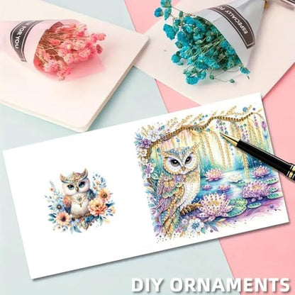 6PCS Owl Diamond Art Painting Greeting Cards Kit with Envelopes - 5D DIY Diamond Art Card Kits for Adults - Handcrafted Postcards for Birthday & Holiday - Image 6