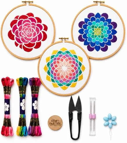 KNOT YOUR TYPE Stitch by Multicolours DIY Embroidery Kit - Bundle of 3 | Hand Embroidery Kit with All Stitching Materials | Perfect Art & Craft Gift Set, Stitching Kit for Adults by KnotYourType