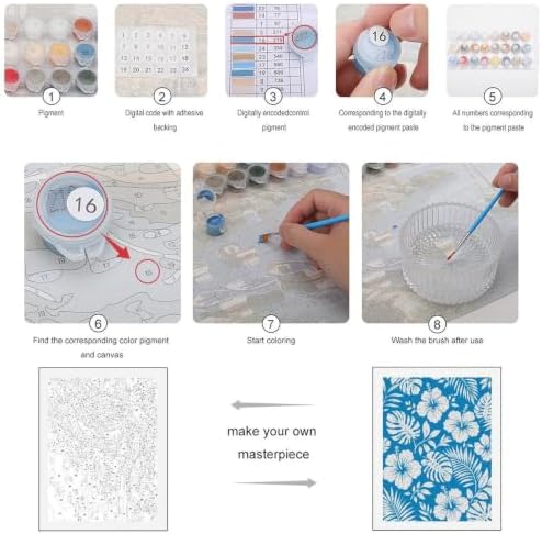 Bozfoxa Paint by Numbers Kit for Adults Beginner Blue Tropical Floral - Image 3