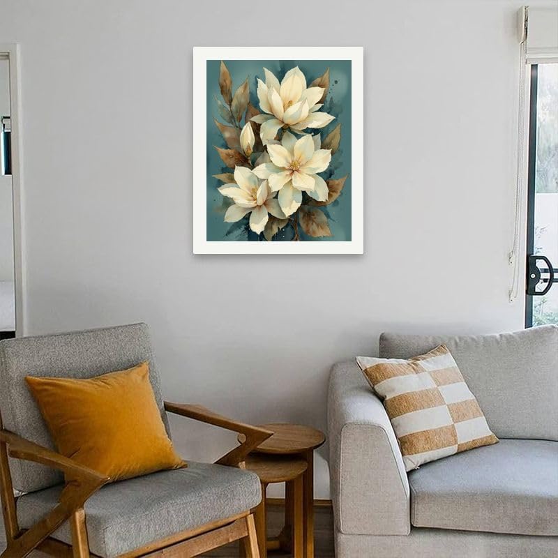 Botanical Painting Paint by Numbers Kit for Adults - DIY Cream Magnolia Flowers and Leaves Painting on Canvas 16x20 Inches, Acrylic Paint Set, Suitable for Beginners, Art for Home Decoration or Gifts - Image 4