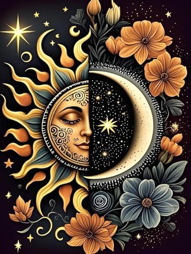 MYBISYMQQ Stamping Cross Stitch Kit Sun and Moon, Round Counting Cross Stitch Kit for Adult Beginners, Full Line DIY Cross Stitch Stitching Kit for Home Decor Cross Stitch Patterns 11.8x15.7inches by Unknown