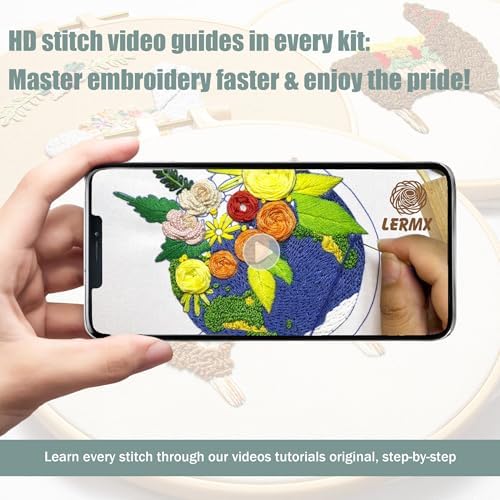 LX LERMX Embroidery Kits for Beginners, Adult Starter Cross Stitch Kit Needlepoint Complete DIY Kit with Unique Patterns, Hoop, Colorful Threads, Tools, Step by Step Instructions & Video Tutorial - Image 3