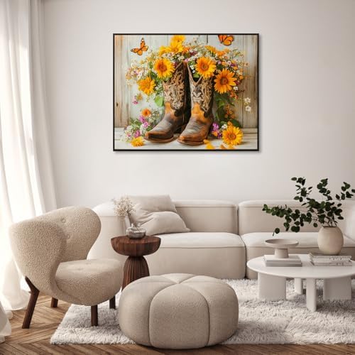 Paint by Numbers Kit for Adults, Cowgirl Boots Sunflower, 16 x 20 Inch - Image 2