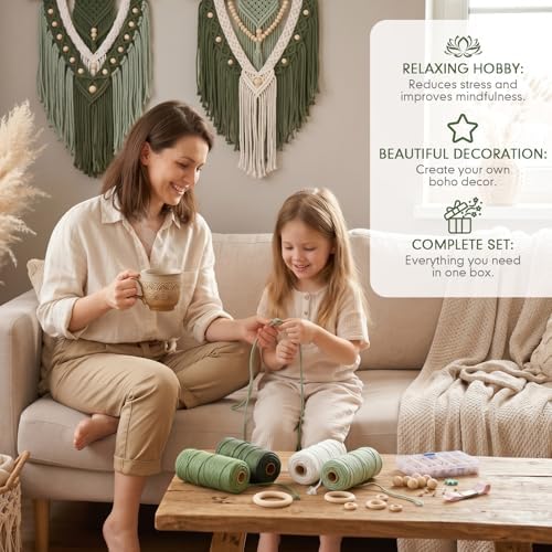 Rivvlive Macrame Kit for Adults Beginners 249 Pcs, 436yd 3mm Cotton Macrame Cord Wood Rings Dowels and Beads Needle Threader Gift Box & Digital Instruction Book for Bohemian Decor Craft Projects - Image 5