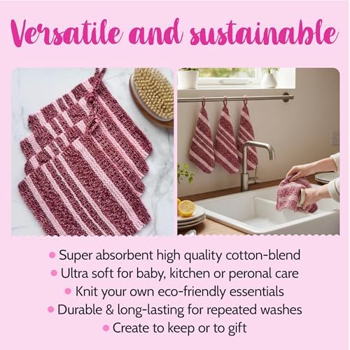 KnitPal Dishcloth Knitting Kit for Beginners (Cherry Red + Blush Pink) - Image 4