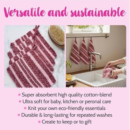 KnitPal Dishcloth Knitting Kit for Beginners (Cherry Red + Blush Pink) - Image 4