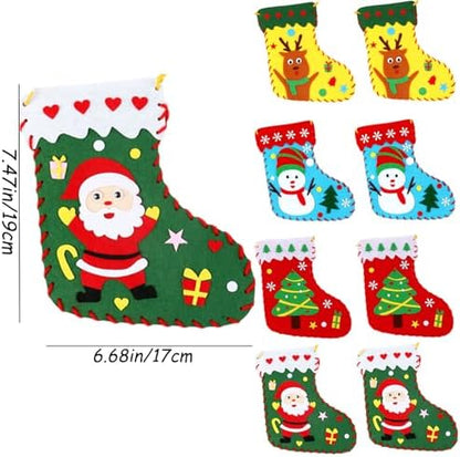 Yssreey 8 Sets Christmas Felt Crafts DIY Christmas Felt Stockings with Ornaments Handmade Sewing Sock Kits Create Your Own Christmas Stockings for Kids Christmas Favors - Image 2