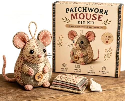 Odetina Patchwork Mouse DIY Sewing Kit, Handmade Craft Ornament Set (B2) by Odetina