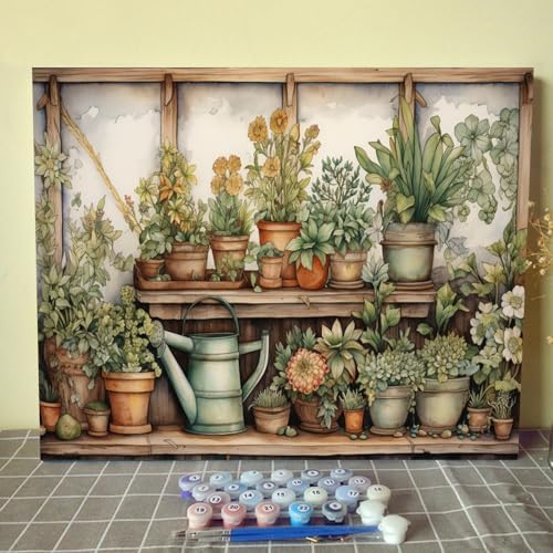 Vintage Wood Gardening Painting Paint by Number Rustic Garden Scenery with Plants DIY Painting on Canvas with Brushes Acrylic Paints Paint by Numbers for Adults and Beginner 16x20 Inch（DIY Frame） by Tucocoo