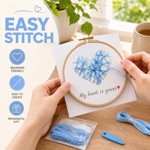 MotiveTech DIY Heart Embroidery Card Kit, Beginner Greeting Card Craft Kit, Paper Embroidery Kit for Confession, Handmade Card Kit, Heart Embroidery Thread Greeti (#4354) - Image 4