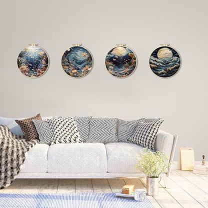 SCECALA 4 Sets Ocean Underwater Embroidery Kit, Blue Coastal Wave Themed - Image 4