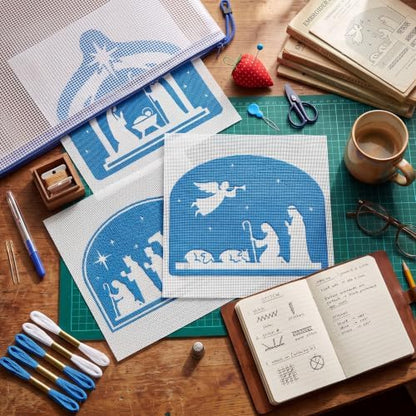XunYee 71 Pcs Blue and White Nativity Needlepoint Kit for Beginners Adults - Image 5