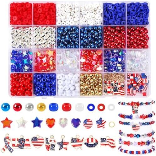 UPINS Patriotic Bracelet Making Kit Red White Blue Beads for 4th of July by UPINS