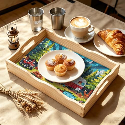DIY Diamond Painting Wooden Serving Tray Kit, Adult Craft Gem Art Tray with Handles, Multipurpose Fruit Snack Platter for After-Work Chat & Home Decor (Camping, 7.8×11.8in) - Image 4