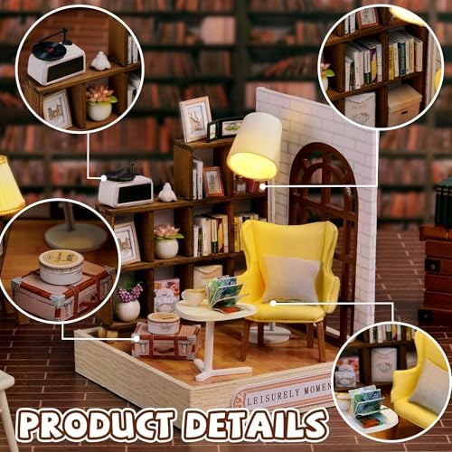 Kisoy Dollhouse Miniature with Furniture Kit, DIY 3D Wooden DIY House Kit with Dust Cover,Handmade Tiny House Toys for Teens Adults Gift(Leisurely Moment) - Image 3