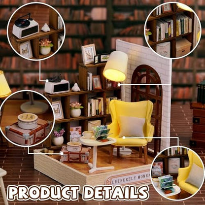 Kisoy Dollhouse Miniature with Furniture Kit, DIY 3D Wooden DIY House Kit with Dust Cover,Handmade Tiny House Toys for Teens Adults Gift(Leisurely Moment) - Image 3