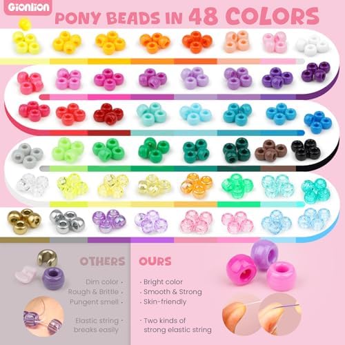 Gionlion 4200Pcs Pony Beads for Bracelet Making Kit, 48 Colors Kandi Beads Bracelet Kit, 2500PCS Rainbow Candy, 1700PCS Friendship Letter Bead with 20 Meter Elastic Strings - Image 5