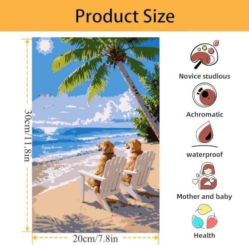 Mowana Beach Paint by Numbers Kit for Adults Beginners, Golden Retrievers Adult Painting Kit by Numbers with Frame and Easle, Stretched Canvas Paint by Number Kit, 8x12inch - Image 5