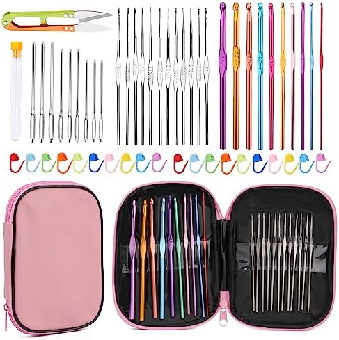 IMZAY 54 Pcs Crochet Hooks Set 0.6–6.5mm Ergonomic Crochet Needles Set by Imzay