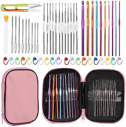 IMZAY 54 Pcs Crochet Hooks Set 0.6–6.5mm Ergonomic Crochet Needles Set by Imzay