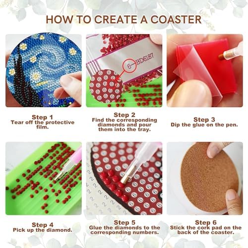 EWJRNSF 6 PCS Landscape Diamond Art Coasters Kit with Holder for Adults - Image 3