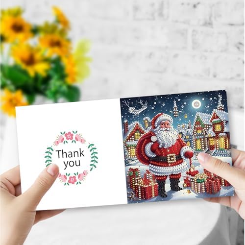 DIY Diamond Greeting Cards Set Christmas, 5D DIY Diamond Art Painting Greeting Card, DIY Christmas Card Making Kits for Family Friends Handmade Gift-#01-Santa Claus - Image 5