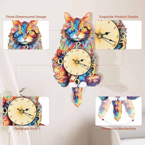 3D Wooden Puzzles for Adults, Maine Coon Clock Cat Wooden Puzzle DIY Craft - Image 3