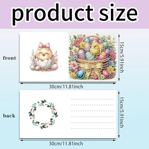 DIZAKIM 6-Piece Christmas-Themed Diamond Painting Greeting Cards Christmas Eve DIY Craft Kit Birthday Gift (Easter) - Image 2