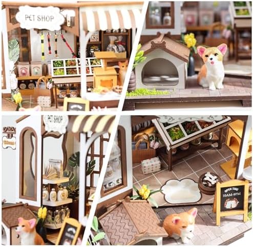 Pet Shop DIY Miniature House Kit, Wooden Dollhouse with LED for Adults - Image 3