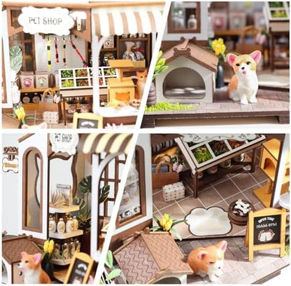 Pet Shop DIY Miniature House Kit, Wooden Dollhouse with LED for Adults - Image 3