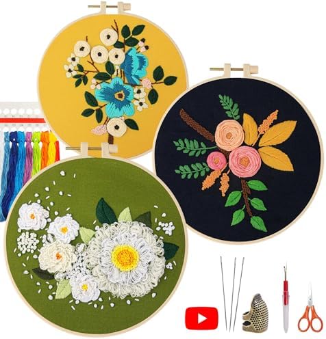 LX LERMX Embroidery Kits for Beginners, Adult Starter Cross Stitch Kit Needlepoint Complete DIY Kit with Unique Patterns, Hoop, Colorful Threads, Tools, Step by Step Instructions & Video Tutorial by LXLERMX