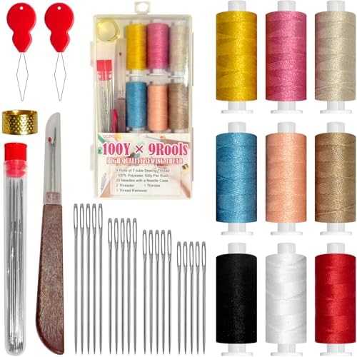 40pcs Sewing Kit with Clear Box,Sewing Supplies and Accessorie Including Seam Ripper,Needle Threader,Needle，Adjustable thimbles by QCZKB