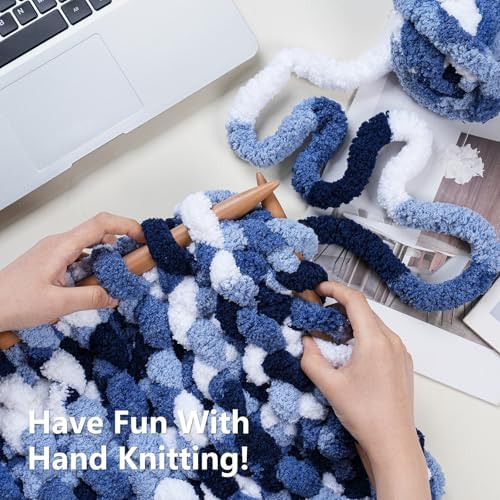 Cozyful Chunky Yarn for Hand Knitting - #10 Chunky Chenille Blanket Yarn, Jumbo Big Thick Chunky Yarns for Crocheting, Tie Dye Bulky Knit Yarns, 8 Skein (20 yds 8 oz Each Skein), Multi Blue & White - Image 5
