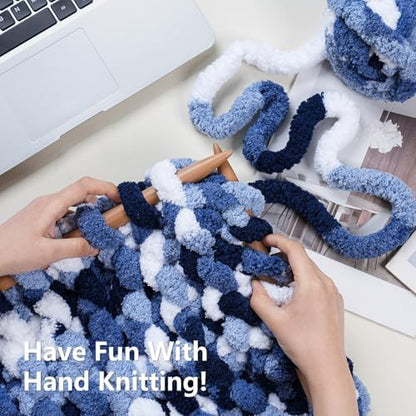 Cozyful Chunky Yarn for Hand Knitting - #10 Chunky Chenille Blanket Yarn, Jumbo Big Thick Chunky Yarns for Crocheting, Tie Dye Bulky Knit Yarns, 8 Skein (20 yds 8 oz Each Skein), Multi Blue & White - Image 5