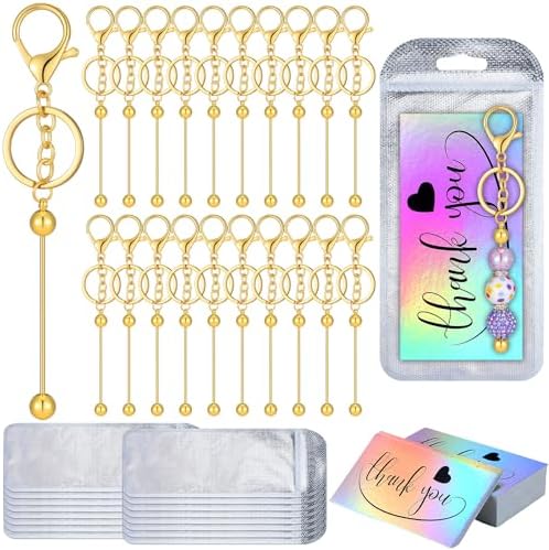 Sasylvia 60 Pcs Beadable Keychain Bars Bulk,Gold by Sasylvia