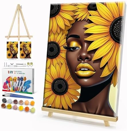 HeeBenor Framed Paint by Numbers Kit for Adults, Black Women, 8x12 Inch by HeeBenor