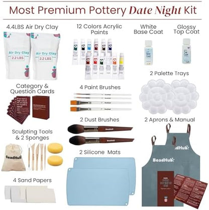 Date Night Pottery Kit for Beginners - 4.4Lbs Air Dry Clay for Adults with Sculpting Tools, Paint, Glaze, Modeling Clay Molding, Sculpt & Painting Set, Hobby DIY Art Craft Kits for Couple (White) - Image 2