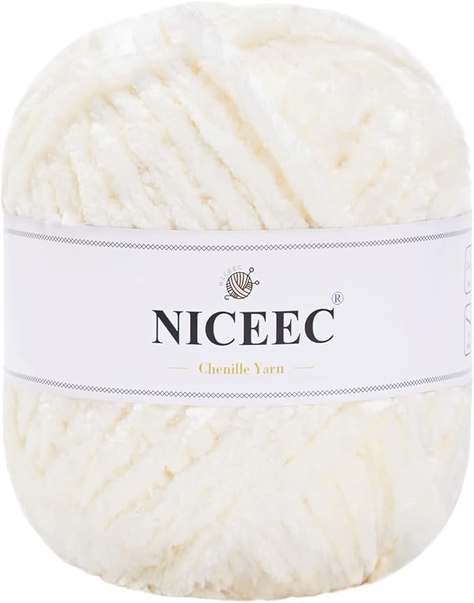 NICEEC 300g Soft Chenille Yarn Blanket Velvet Yarn for Knitting, Crochet, Weaving DIY Craft Total Length 150m (164yds)_Cream White