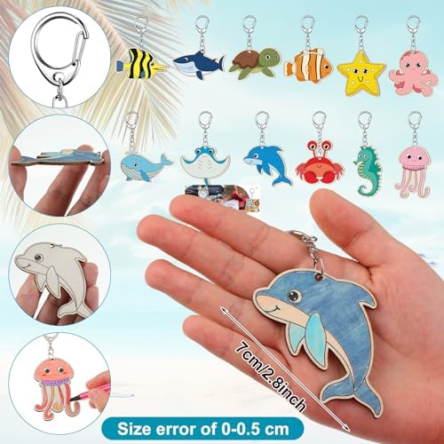 Trnayi 36 Pcs Sea Life Unfinished Wood Keychain Color Your Own DIY Craft - Image 2